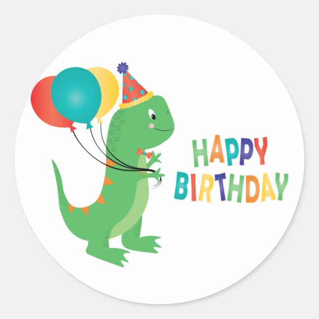 Sticker Rond Joyeux Ballons Dinosaures Anniversaire (Devant)
