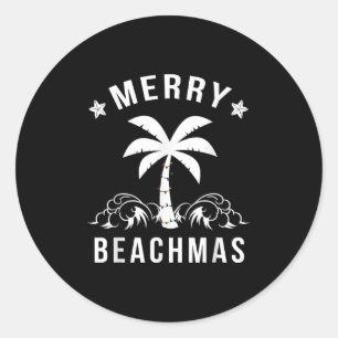 Sticker Rond Joyeux Beachmas Palm Tree Beach Noël