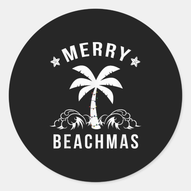Sticker Rond Joyeux Beachmas Palm Tree Beach Noël (Devant)