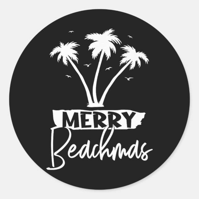 Sticker Rond Joyeux Beachmas Palm Tree Beach Vacances Noël Chri (Devant)