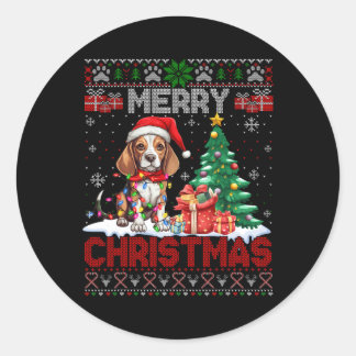 Sticker Rond Joyeux Beagle de Noël Amoureux des chiens Ugly Xma