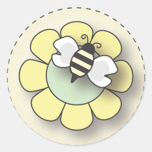 Sticker Rond Joyeux bébé abeille en jaune