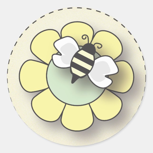 Sticker Rond Joyeux bébé abeille en jaune (Devant)