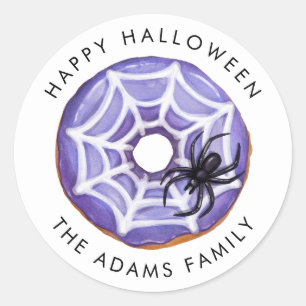Sticker Rond Joyeux beigne Éffrayante d'araignée Halloween