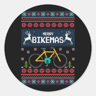 Sticker Rond Joyeux Bikemas Vilain Chandail de Noël style vélo
