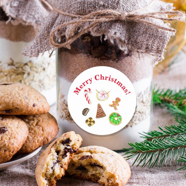 Sticker Rond Joyeux biscuits d'aquarelle de Noël (Créateur téléchargé)