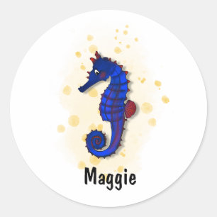 Sticker Rond joyeux bleu marine cheval aquarelle