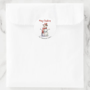 Sticker Rond Joyeux bonhomme de neige Joyeux Noël Personnalisé