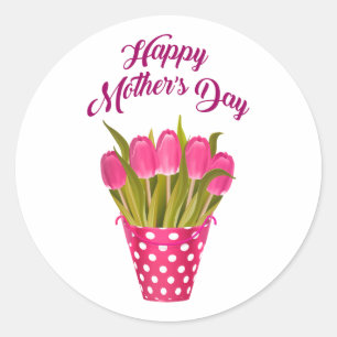 Sticker Rond Joyeux bouquet de fleurs roses pour la fête des m