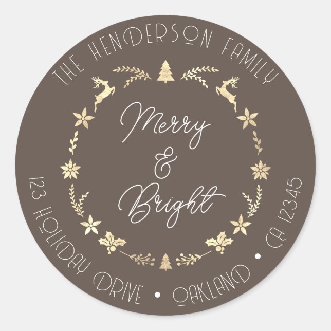 Sticker Rond Joyeux Bright Adresse de la famille Reinder Wreath (Devant)