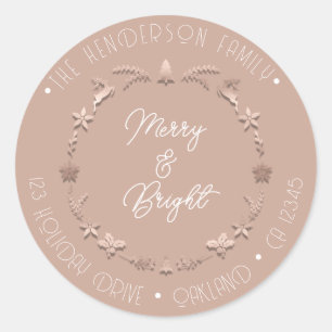Sticker Rond Joyeux Bright Adresse de la famille Wreath Deer Ro