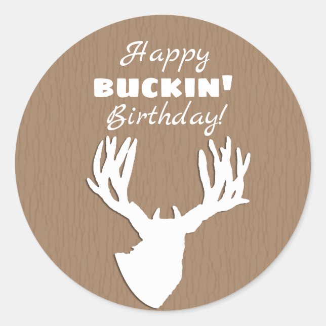 Sticker Rond Joyeux Buckin' Birthday Hunting (Devant)