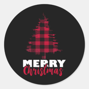 Sticker Rond Joyeux Buffalo de Noël Plaid Arbre de Noël Noël No