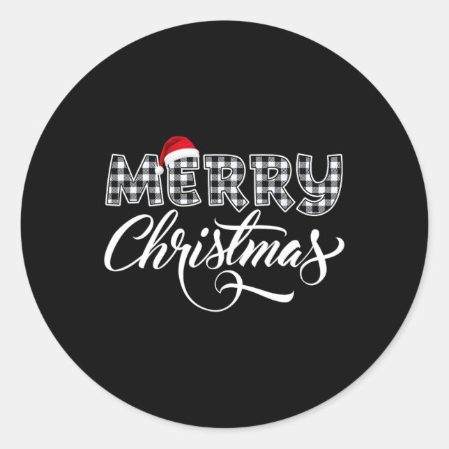 Sticker Rond Joyeux Buffalo Noir Et Blanc Plaid Pour (Devant)