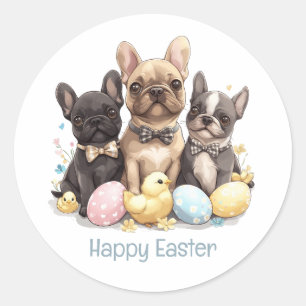 Sticker Rond Joyeux Bulldogs français de Pâques