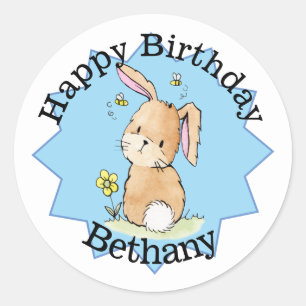 Sticker Rond Joyeux Bunny d'anniversaire personnalisé