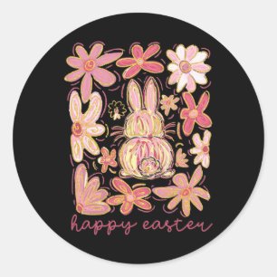 Sticker Rond Joyeux Bunny de Pâques Boho Coquette de Pâques Pin