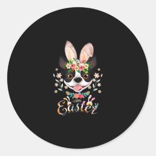 Sticker Rond Joyeux Bunny Pâques Boston Terrier Amateurs Avec E