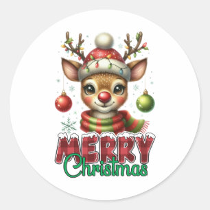 Sticker Rond Joyeux cadeau de Noël Reinder