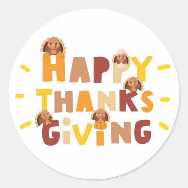 Sticker Rond Joyeux cadeau unique de Thanksgiving (Devant)