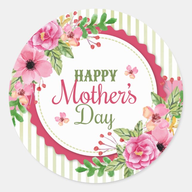 Sticker Rond Joyeux cadre de bouquet de fleurs vintages de la j (Devant)