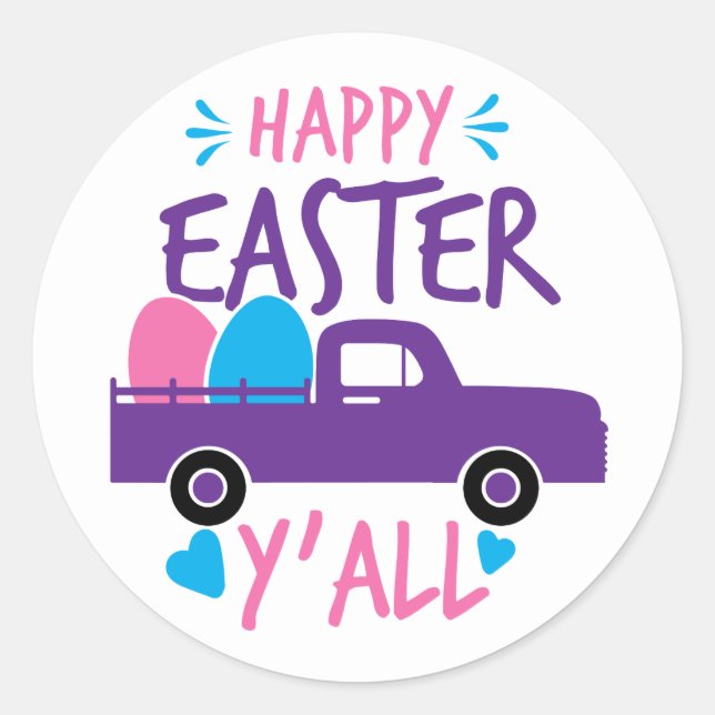 Sticker Rond Joyeux Camion à oeufs moderne de Pâques Y'all (Devant)