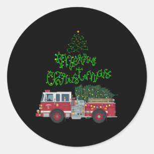 Sticker Rond Joyeux Camion de Noël Xmas Tree Lights Garçons à