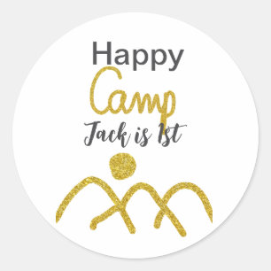 Sticker Rond Joyeux camping campeur un anniversaire enfants sol