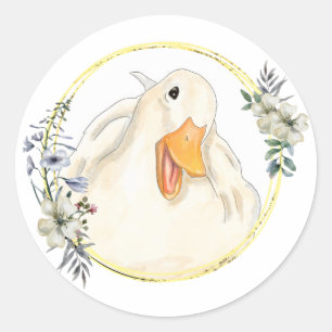 Sticker Rond Joyeux Canard, Mignonne Animal, Fait à la main, Ca