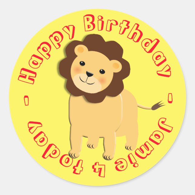 Sticker Rond Joyeux Caricature Anniversaire Lion Jungle Personn (Devant)