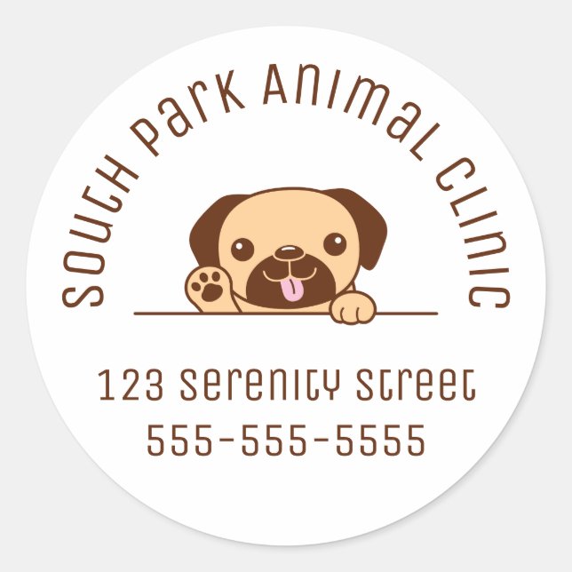 Sticker Rond Joyeux Carlin Chien Pékin au-dessus du texte perso (Devant)