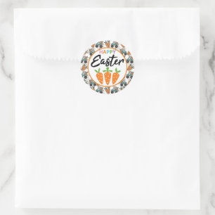 Sticker Rond Joyeux Carottes de Pâques