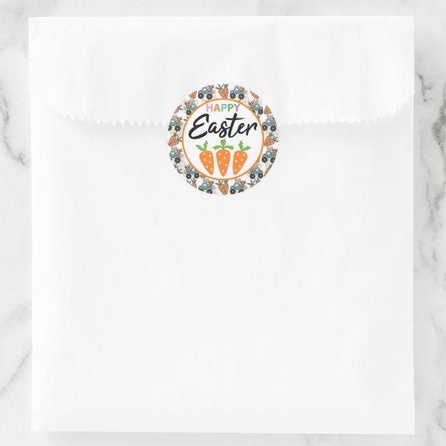 Sticker Rond Joyeux Carottes de Pâques  (Sac)