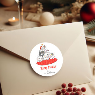 Sticker Rond Joyeux Catmas Chats Mignons Personnalisé