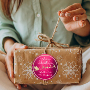 Sticker Rond Joyeux chalet de Noël Père Noël Reindeer Berry