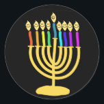 Sticker Rond Joyeux Channukah Menora / Chanukia<br><div class="desc">hanuka,  hannuka,  hannukah,  hanukah,  hannukkah,  hanoukka,  chanuka,  channuka,  channukah,  chanukah,  channukah,  channukah,  chanukkah chanukkia,  chanukkia,  hanukkia,  menora,  mennora,  fêtes,  juifs,  judaïsme,  heureux hanoukka,  face,  ",  chandelabra, </div>