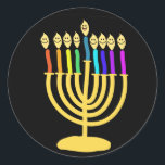 Sticker Rond Joyeux Channukah Menora / Chanukia<br><div class="desc">hanuka,  hannuka,  hannukah,  hanukah,  hannukkah,  hanoukka,  chanuka,  channuka,  channukah,  chanukah,  channukah,  channukah,  chanukkah chanukkia,  chanukkia,  hanukkia,  menora,  mennora,  fêtes,  juifs,  judaïsme,  heureux hanoukka,  face,  ",  chandelabra, </div>