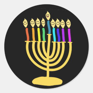 Sticker Rond Joyeux Channukah Menora / Chanukia