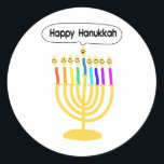 Sticker Rond Joyeux Channukah Menora / Chanukia<br><div class="desc">hanuka,  hannuka,  hannukah,  hanukah,  hannukkah,  hanoukka,  chanuka,  channuka,  channukah,  chanukah,  channukah,  channukah,  chanukkah chanukkia,  chanukkia,  hanukkia,  menora,  mennora,  fêtes,  juifs,  judaïsme,  heureux hanoukka,  face,  ",  chandelabra, </div>