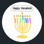 Sticker Rond Joyeux Channukah Menora / Chanukia<br><div class="desc">hanuka,  hannuka,  hannukah,  hanukah,  hannukkah,  hanoukka,  chanuka,  channuka,  channukah,  chanukah,  channukah,  channukah,  chanukkah chanukkia,  chanukkia,  hanukkia,  menora,  mennora,  fêtes,  juifs,  judaïsme,  heureux hanoukka,  face,  ",  chandelabra, </div>