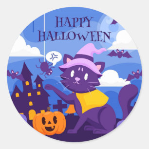 Sticker Rond Joyeux chat d'Halloween