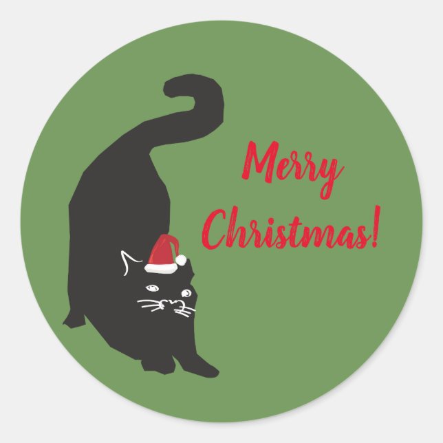 Sticker Rond Joyeux chat noir Noël (Devant)