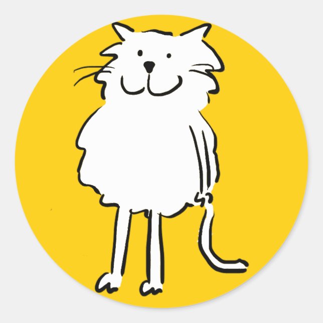 Sticker Rond Joyeux chat souriant comme dessin amusant (Devant)
