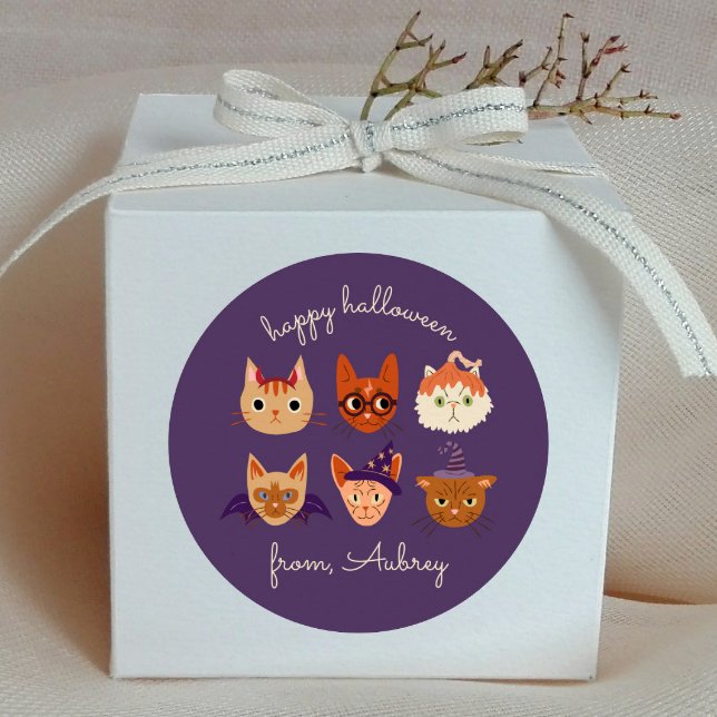 Sticker Rond Joyeux chats d'Halloween en costume (Créateur téléchargé)