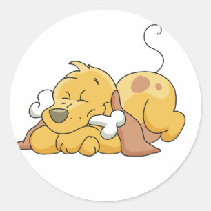 Sticker Rond Joyeux Chien avec T-shirts et cadeaux d'os