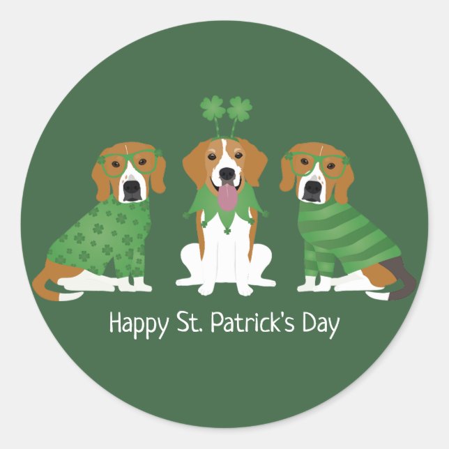 Sticker Rond Joyeux chien Beagle Jour de la Saint Patrick (Devant)