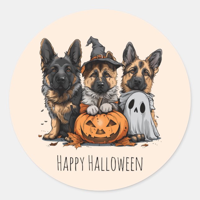 Sticker Rond Joyeux chien berger allemand Halloween (Devant)