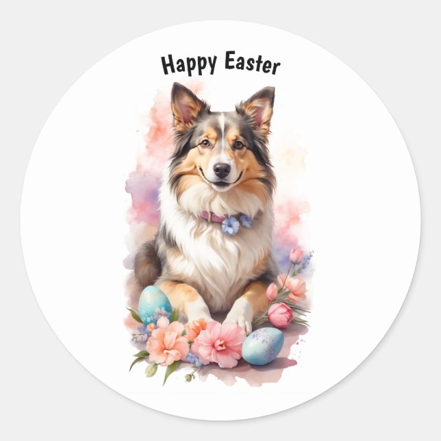 Sticker Rond Joyeux chien de Pâques (Devant)