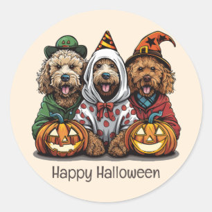 Sticker Rond Joyeux chien d'Halloween Goldendoodle