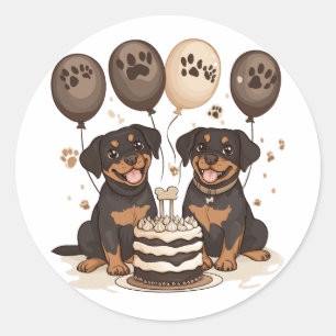 Sticker Rond Joyeux chien Rottweiler d'anniversaire